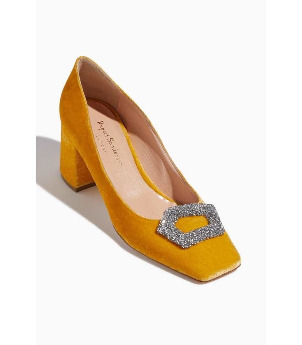 NEW Rupert Sanderson Naxos Velvet Pump In Daffodil In Yellow 40
